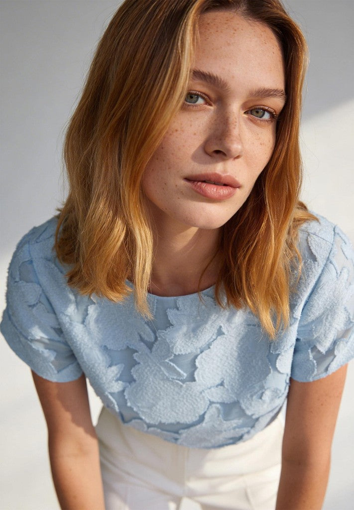 61242081 MORE&MORE - Jacquard Blouse 0351soft cloudblue
