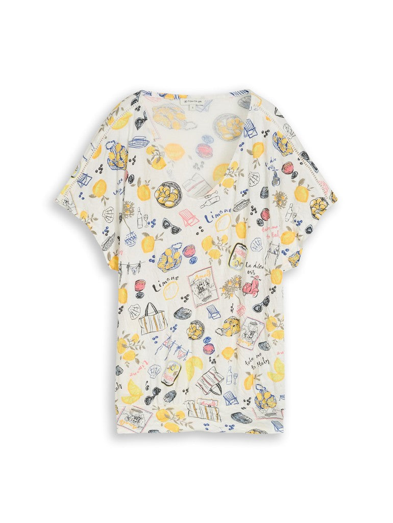 1051207 TOM TAILOR - Crinkle T-Shirt mit Muster 40332 summerly lemon print