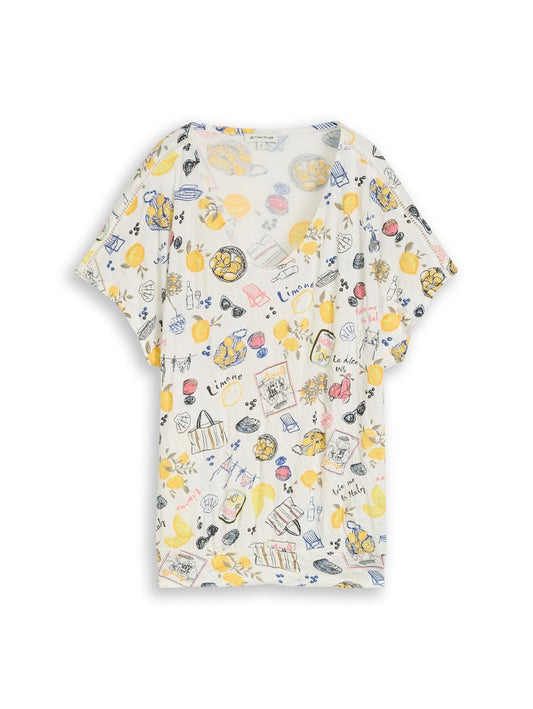 1051207 TOM TAILOR - Crinkle T-Shirt mit Muster 40332 summerly lemon print