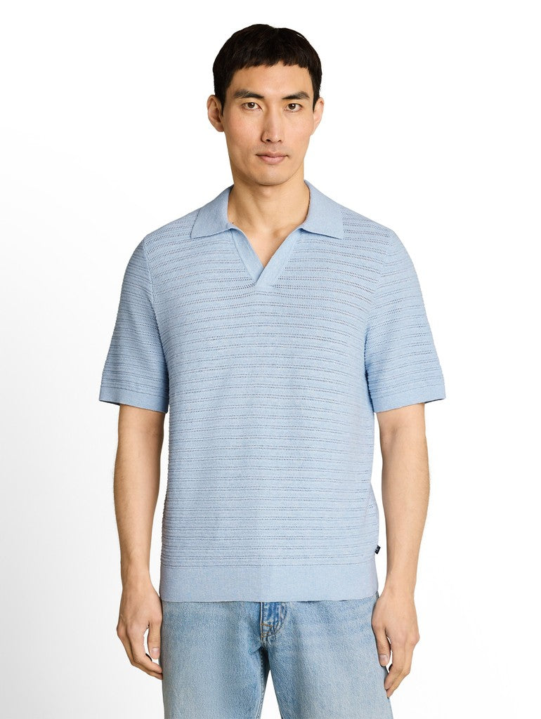 1051019 TOM TAILOR men - Strick-Poloshirt mit Leinenanteil 40155 light blue grey melange