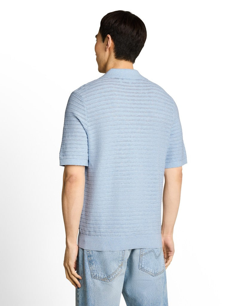1051019 TOM TAILOR men - Strick-Poloshirt mit Leinenanteil 40155 light blue grey melange