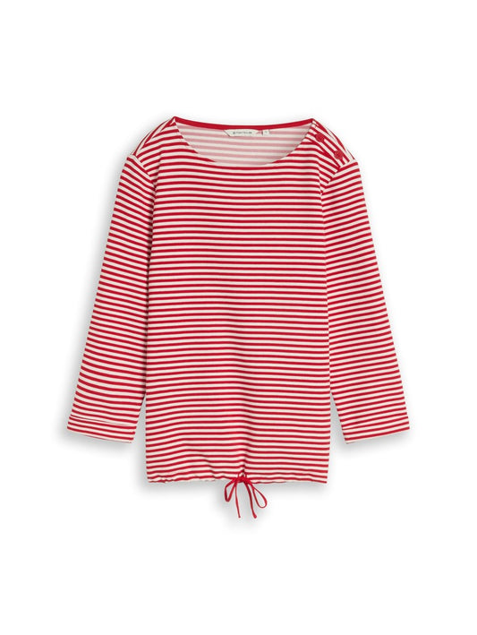 1045536 TOM TAILOR wmn - Longsleeve mit Kordelzug 40556 red offwhite regular stripe