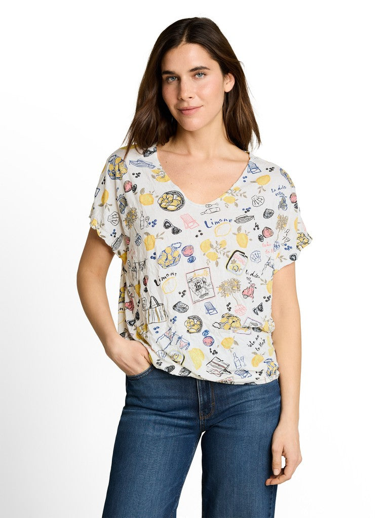 1051207 TOM TAILOR - Crinkle T-Shirt mit Muster 40332 summerly lemon print