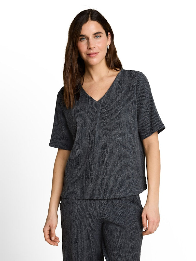 1052160 TOM TAILOR wmn - Crinkle T-Shirt mit V-Ausschnitt 40549 navy white structure