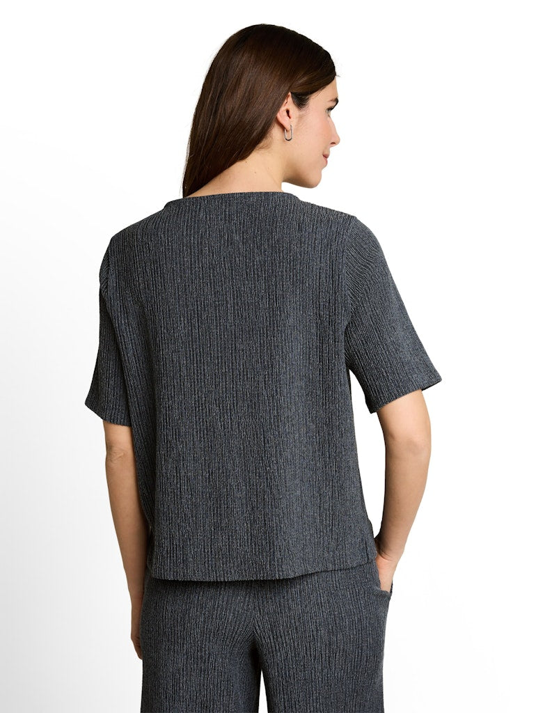 1052160 TOM TAILOR wmn - Crinkle T-Shirt mit V-Ausschnitt 40549 navy white structure