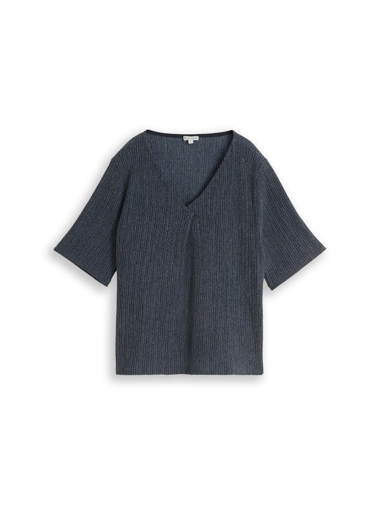 1052160 TOM TAILOR wmn - Crinkle T-Shirt mit V-Ausschnitt 40549 navy white structure