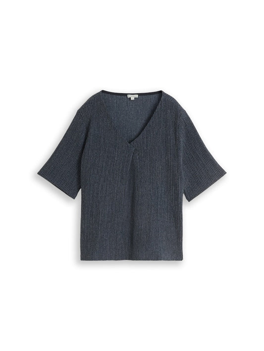 1052160 TOM TAILOR wmn - Crinkle T-Shirt mit V-Ausschnitt 40549 navy white structure