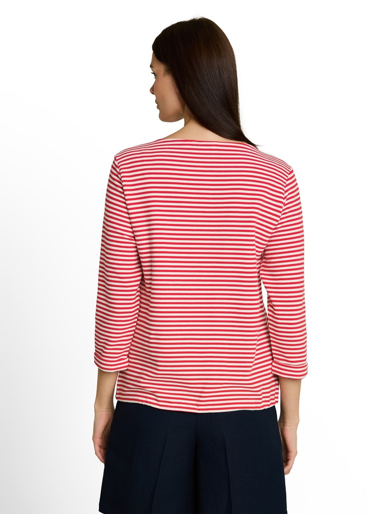 1045536 TOM TAILOR wmn - Longsleeve mit Kordelzug 40556 red offwhite regular stripe