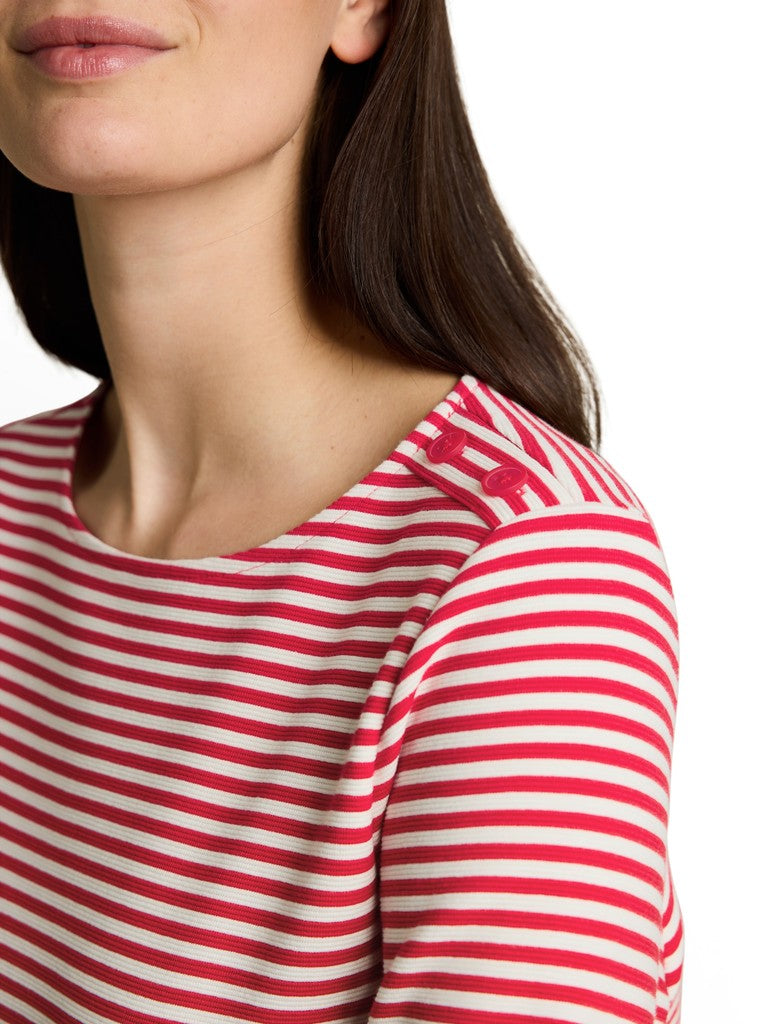 1045536 TOM TAILOR wmn - Longsleeve mit Kordelzug 40556 red offwhite regular stripe
