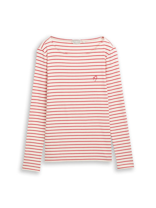 1051234 TOM TAILOR wmn - Longsleeve 40355 red offwhite stripe
