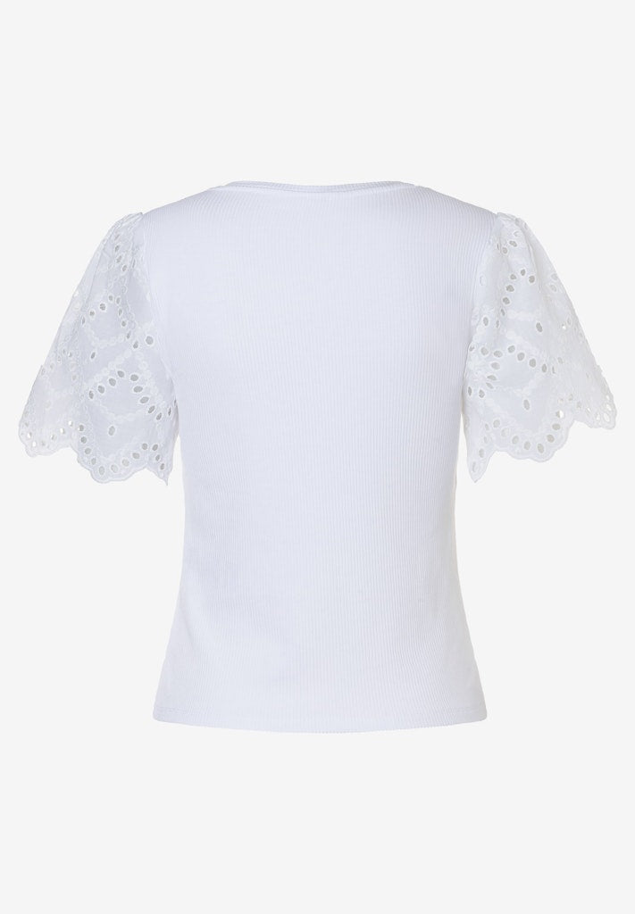 61050008 MORE&MORE - Rippenshirt mit Spitzenärmel 0010 white
