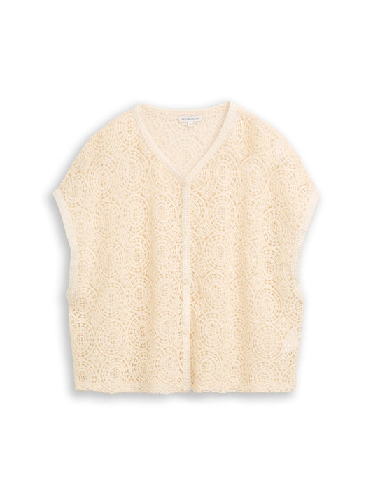 1051215 TOM TAILOR wmn - Crochet-Top mit Knopfleiste 10330 dove white