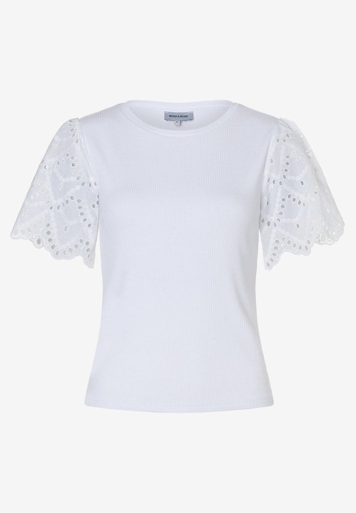 61050008 MORE&MORE - Rippenshirt mit Spitzenärmel 0010 white