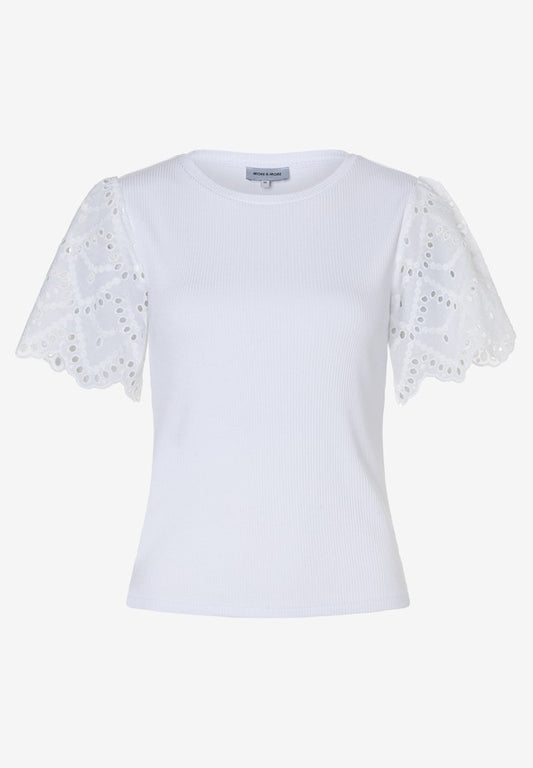 61050008 MORE&MORE - Rippenshirt mit Spitzenärmel 0010 white