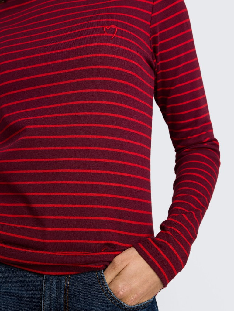 1051234 TOM TAILOR wmn - Longsleeve 40887 preppy plum red stripe