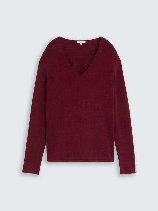 1012976 TOM TAILOR wmn - Strickpullover mit V-Ausschnitt 10342 preppy plum