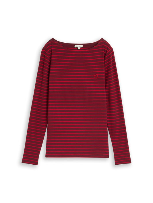 1051234 TOM TAILOR wmn - Longsleeve 40887 preppy plum red stripe