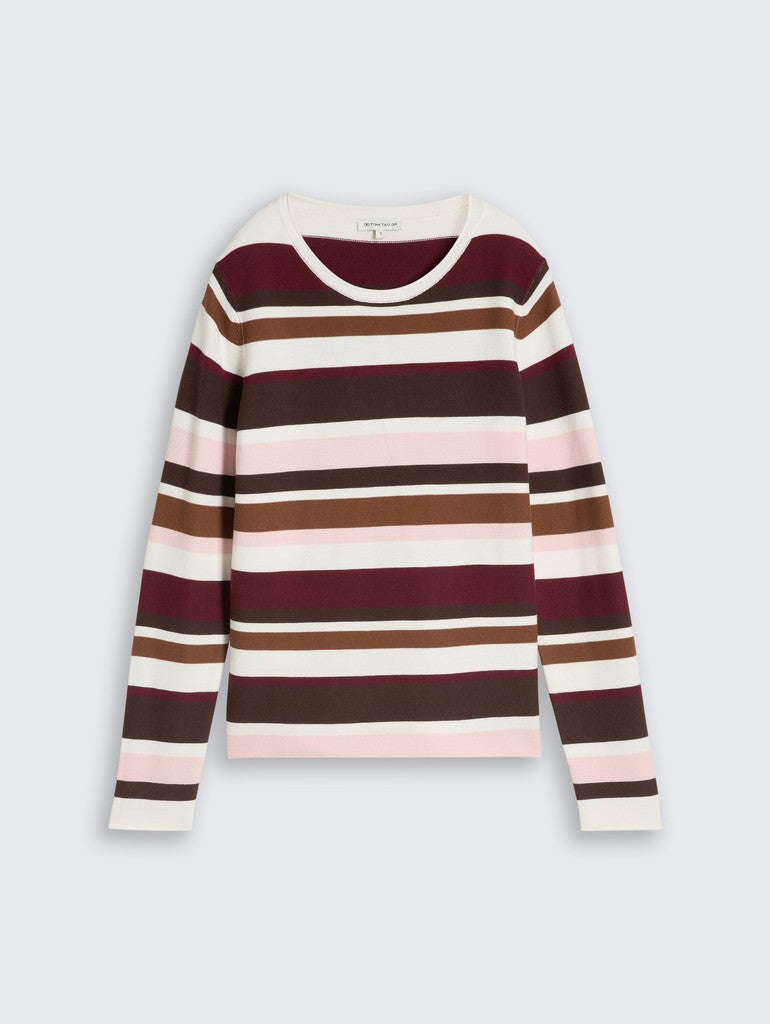 1052023 TOM TAILOR wmn - Strickpullover aus Baumwolle 41158 camel brown red stripe