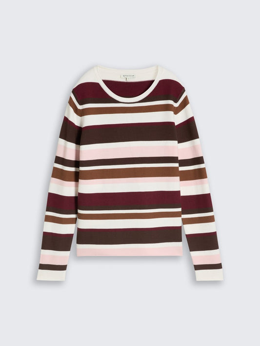 1052023 TOM TAILOR wmn - Strickpullover aus Baumwolle 41158 camel brown red stripe