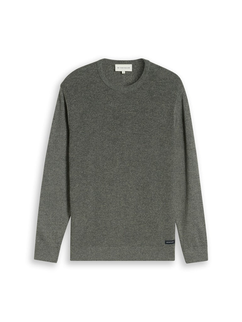 1052237 TOM TAILOR men - Strickpullover in Melange-Optik 40814 darkest olive tonal mouline