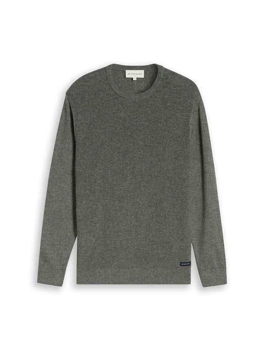 1052237 TOM TAILOR men - Strickpullover in Melange-Optik 40814 darkest olive tonal mouline