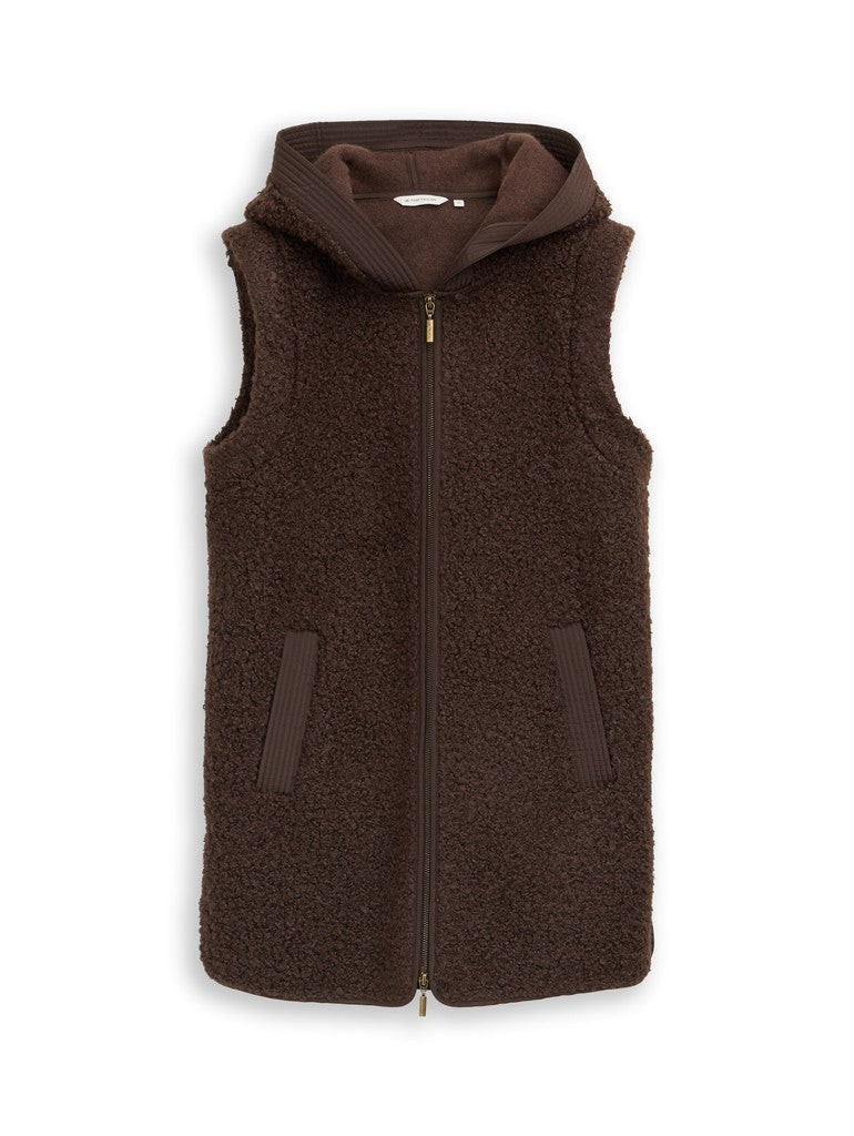 1053430 TOM TAILOR men - Longstyle Teddy Weste 13234 java dark brown