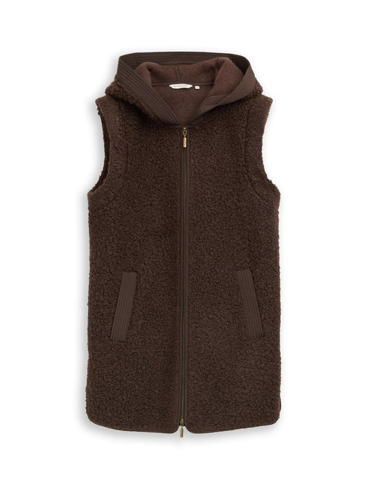 1053430 TOM TAILOR men - Longstyle Teddy Weste 13234 java dark brown