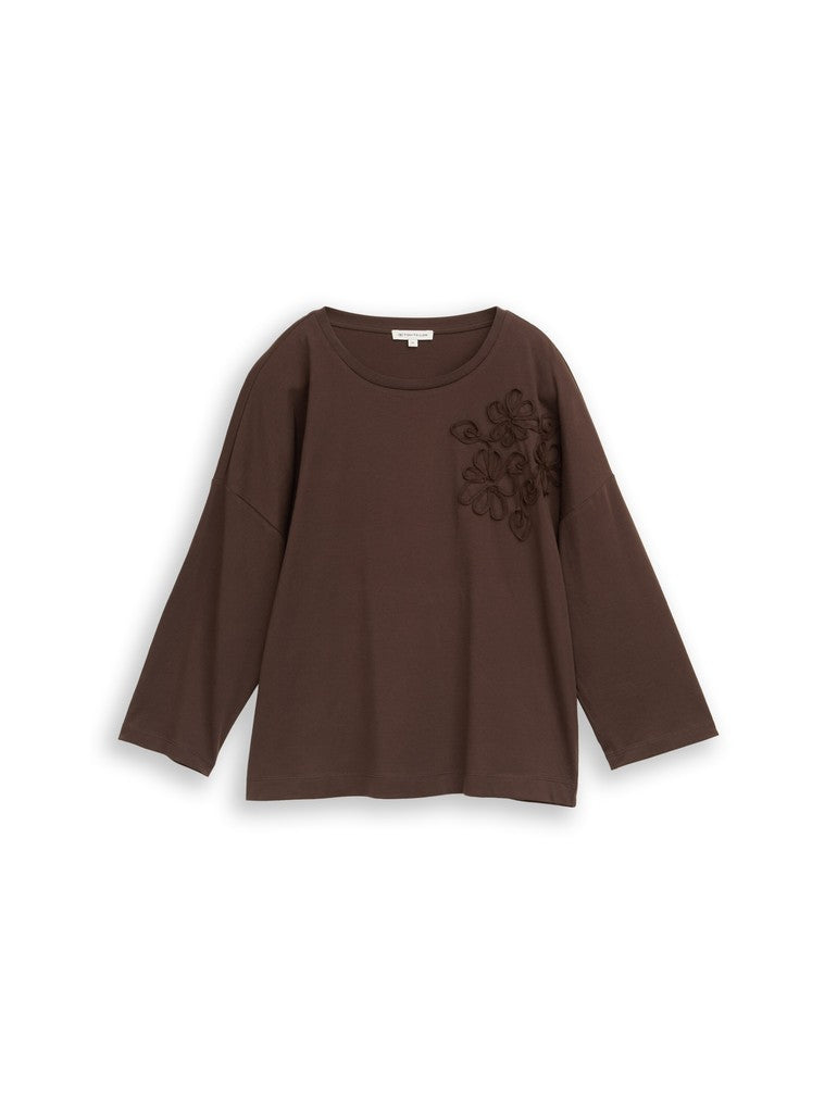 1052884 TOM TAILOR wmn -  Loose Fit T-Shirt mit Blumen-Applikation 13234 java dark brown