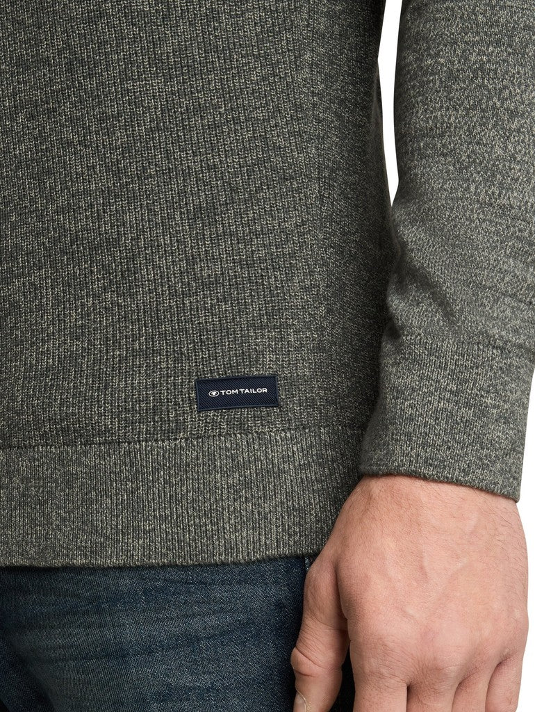 1052237 TOM TAILOR men - Strickpullover in Melange-Optik 40814 darkest olive tonal mouline