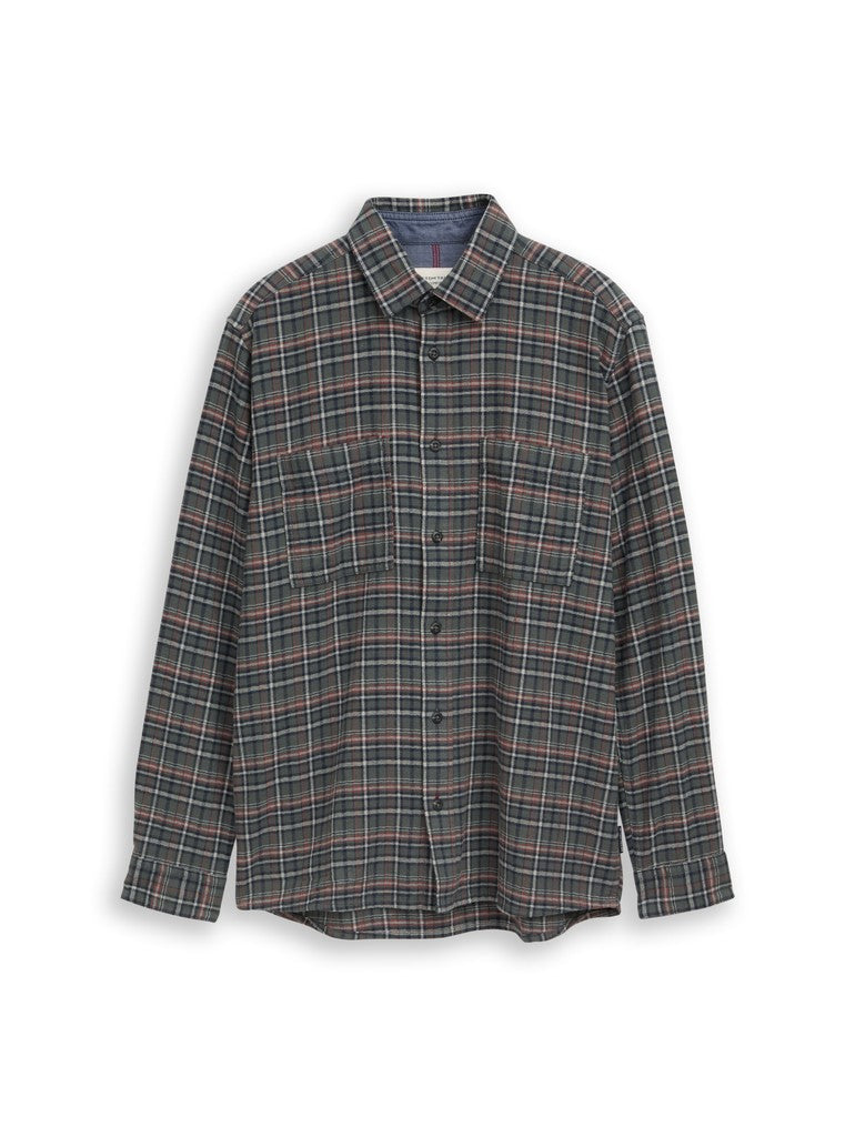 1052328 TOM TAILOR men - Comfort Fit Flanell-Hemd mit Karomuster 40688 green based blue mint check