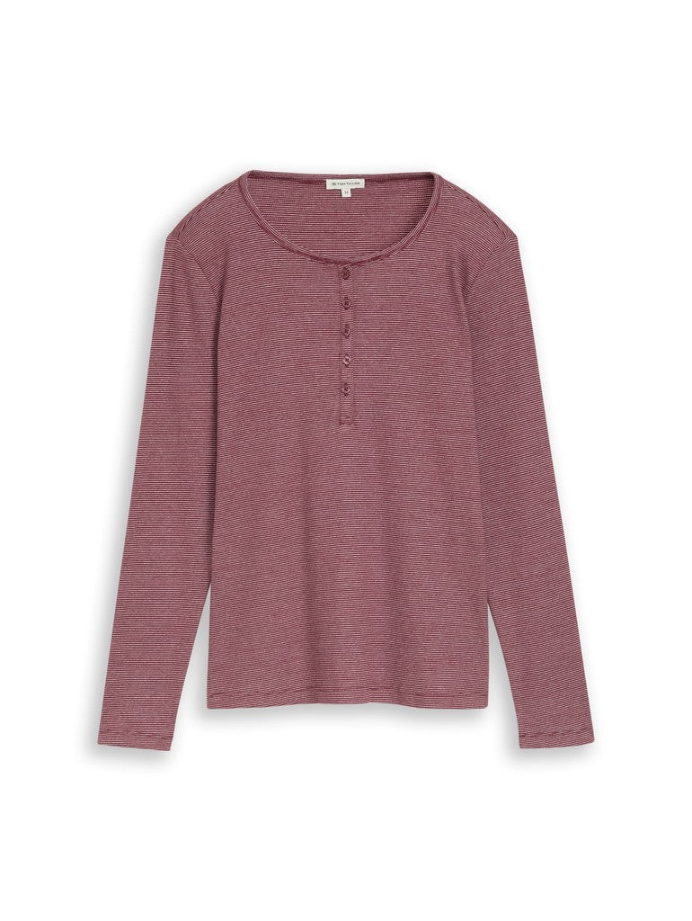 1053459 TOM TAILOR wmn - Henley Langarmshirt mit Rippstruktur 41182 light pink preppy plum stripe