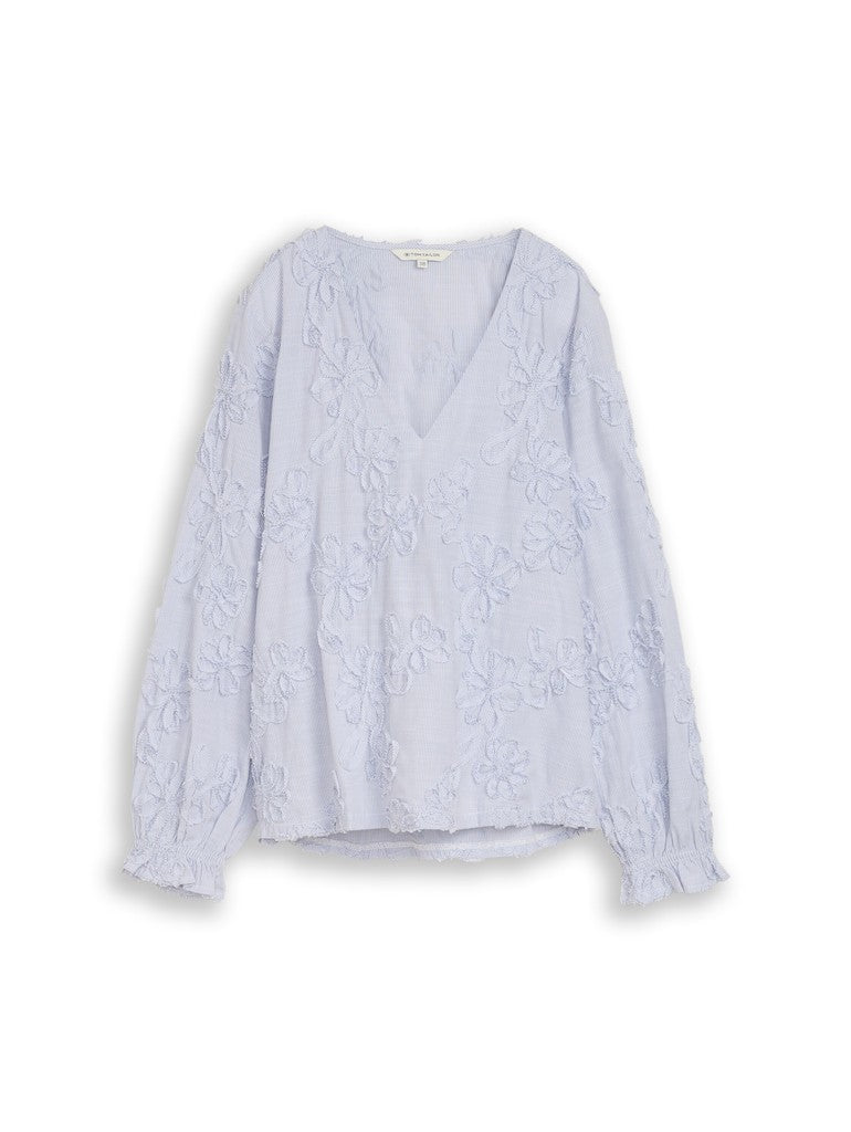 1052599 TOM TAILOR wmn - Bluse mit Blumen-Stickerei 40867 blue white flower tape