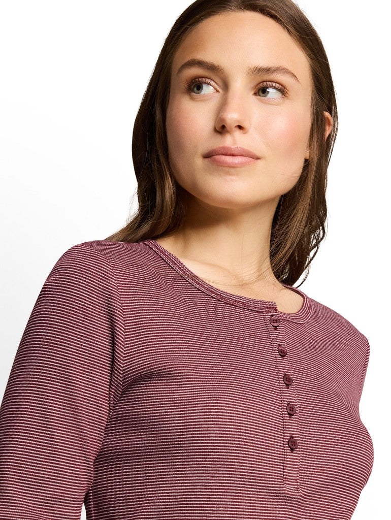1053459 TOM TAILOR wmn - Henley Langarmshirt mit Rippstruktur 41182 light pink preppy plum stripe