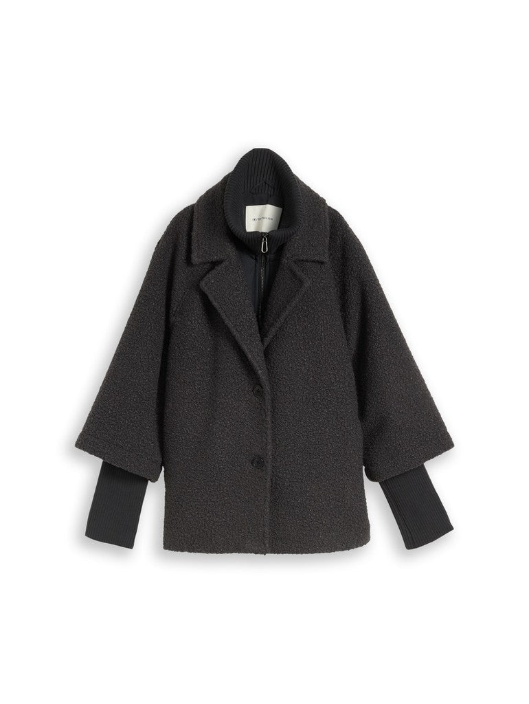 1051134 TOM TAILOR wmn - Cosy Cape Jacke im 2-in-1-Look 41131 black grey melange boucle