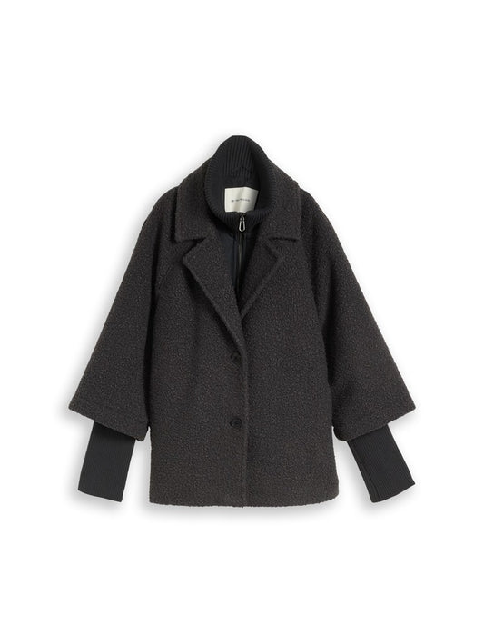 1051134 TOM TAILOR wmn - Cosy Cape Jacke im 2-in-1-Look 41131 black grey melange boucle