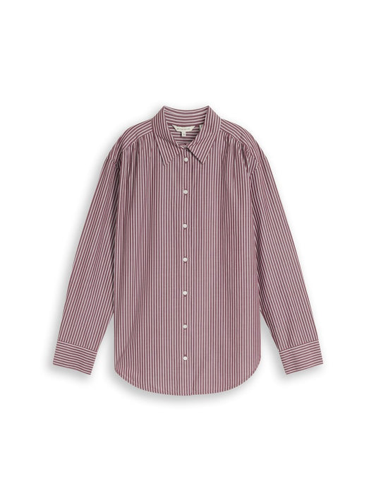 1052585 TOM TAILOR wmn - Loose Fit Popeline Hemdbluse 40843 preppy plum white stripe