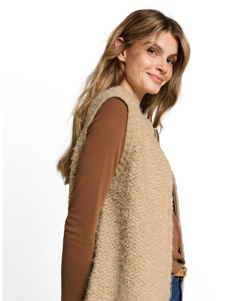 1052800 TOM TAILOR wmn - Bouclé Pullunder mit Reißverschluss 40523 gravel beige melange