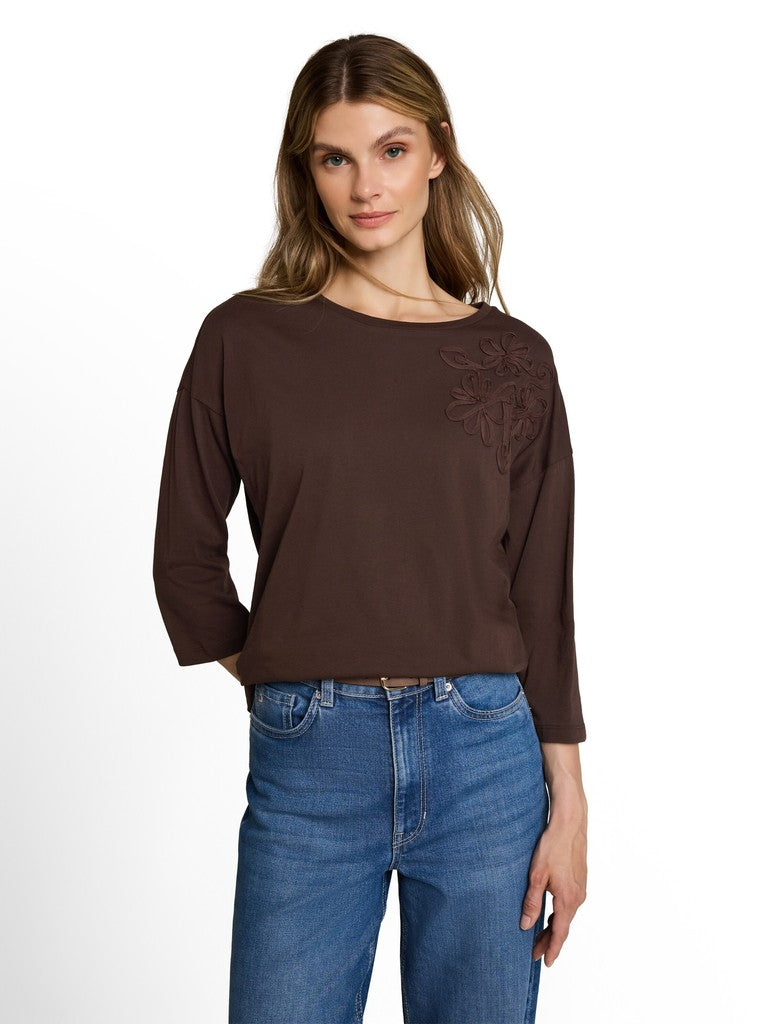 1052884 TOM TAILOR wmn -  Loose Fit T-Shirt mit Blumen-Applikation 13234 java dark brown
