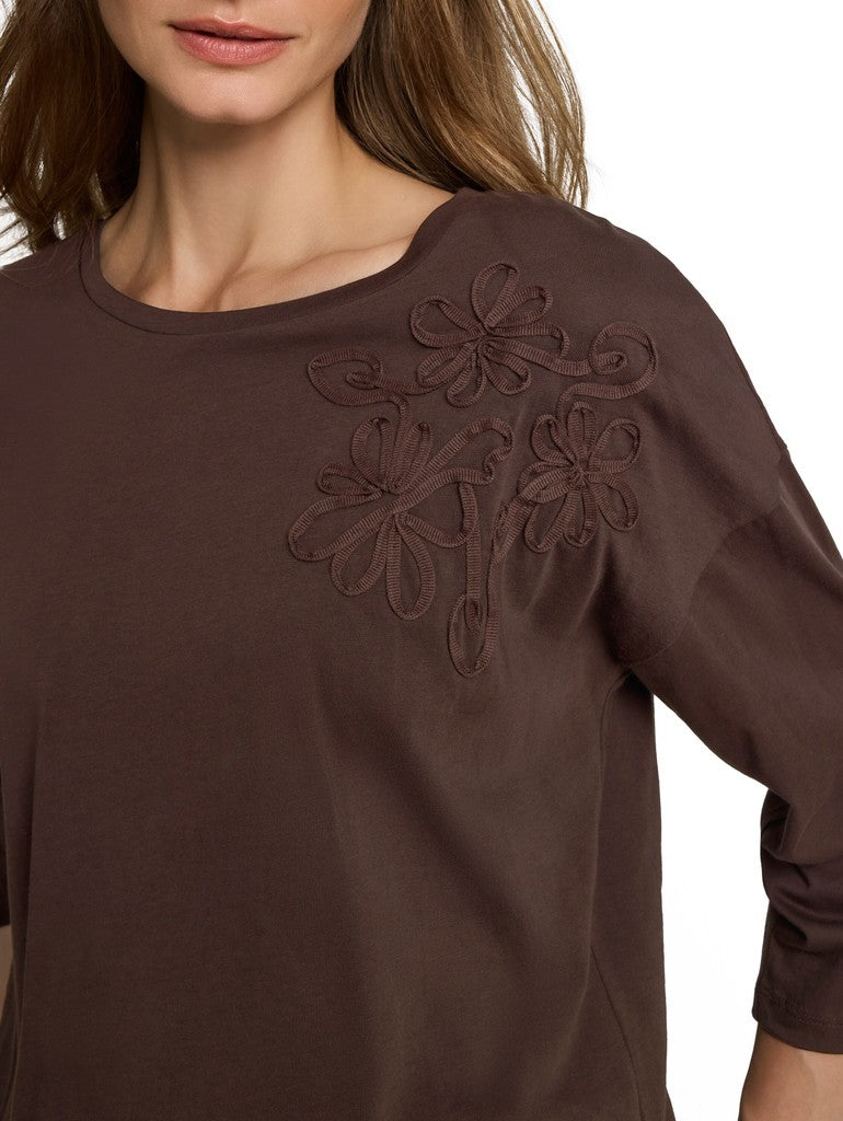 1052884 TOM TAILOR wmn -  Loose Fit T-Shirt mit Blumen-Applikation 13234 java dark brown