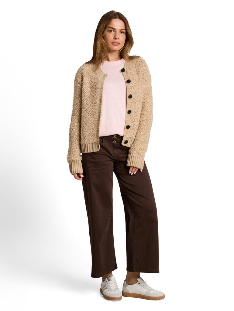 1052801 TOM TAILOR wmn - Loose Fit Bouclé Cardigan 40523 gravel beige melange