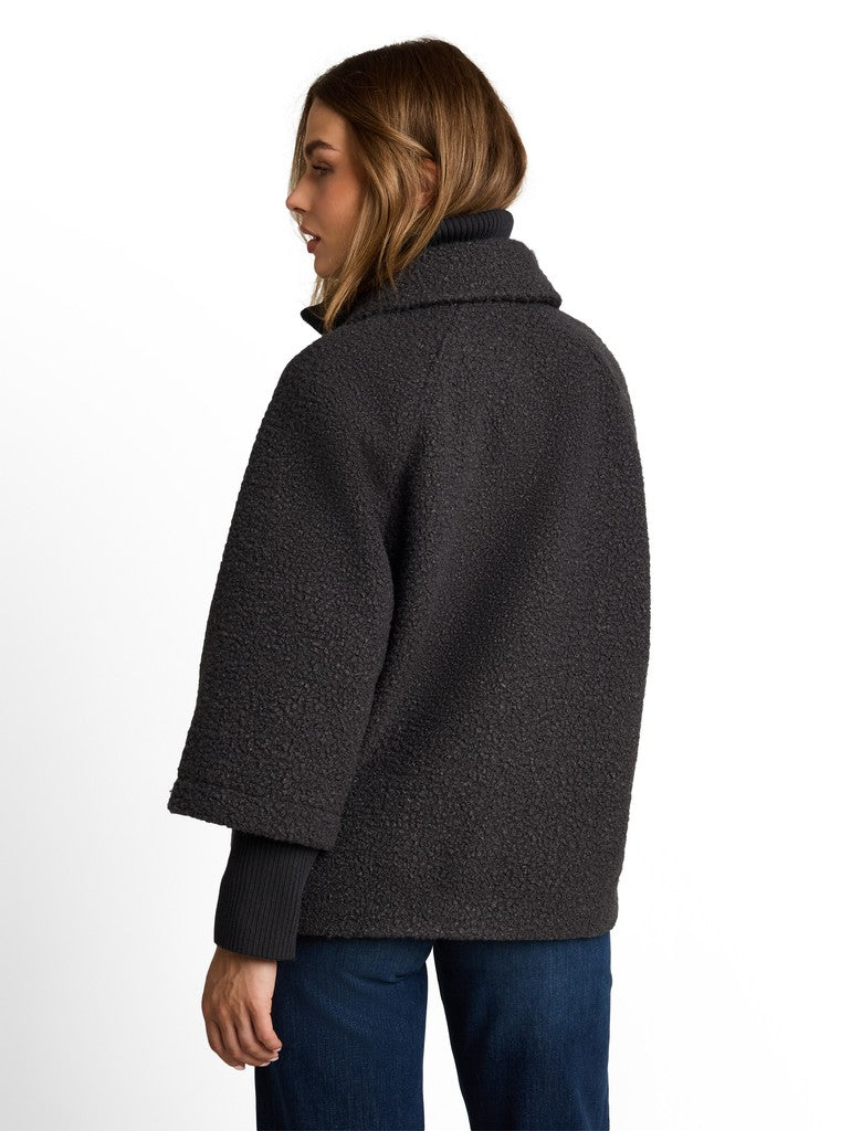 1051134 TOM TAILOR wmn - Cosy Cape Jacke im 2-in-1-Look 41131 black grey melange boucle