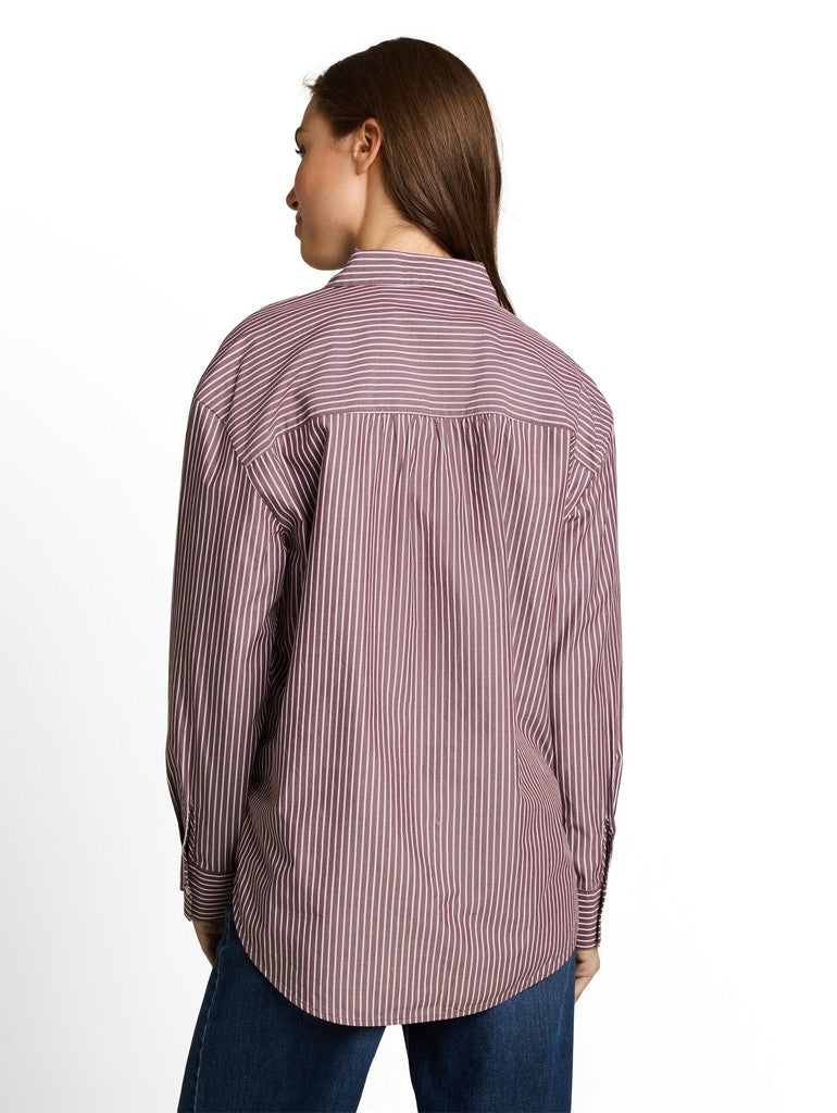 1052585 TOM TAILOR wmn - Loose Fit Popeline Hemdbluse 40843 preppy plum white stripe