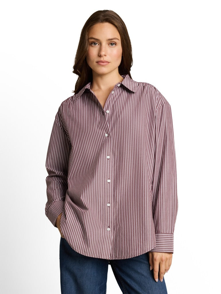 1052585 TOM TAILOR wmn - Loose Fit Popeline Hemdbluse 40843 preppy plum white stripe