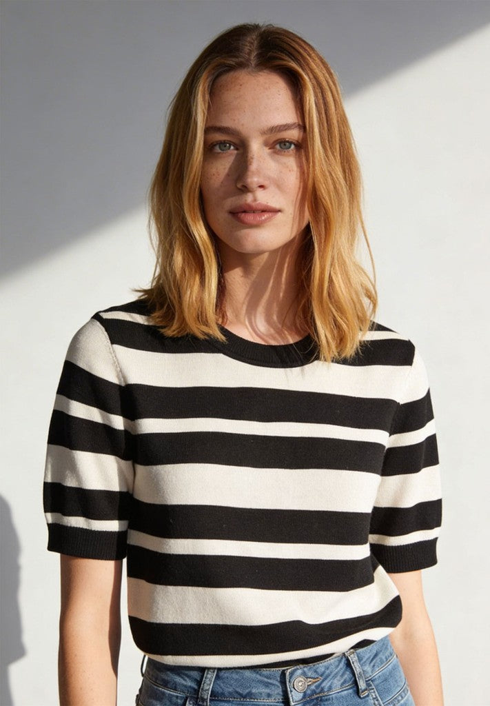 61811470 MORE&MORE - Striped short Sleeved Pullover 2790 graphitical print