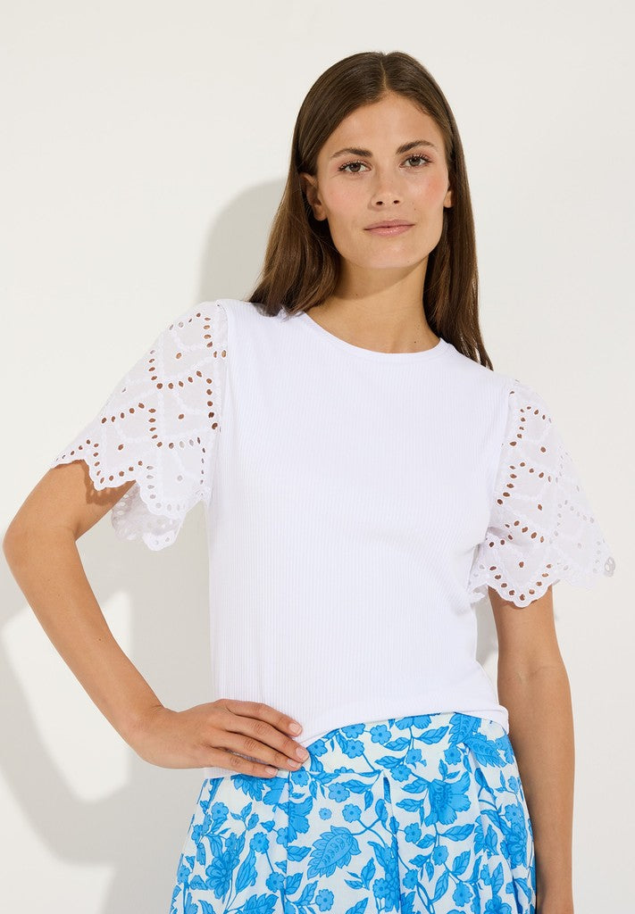 61050008 MORE&MORE - Rippenshirt mit Spitzenärmel 0010 white