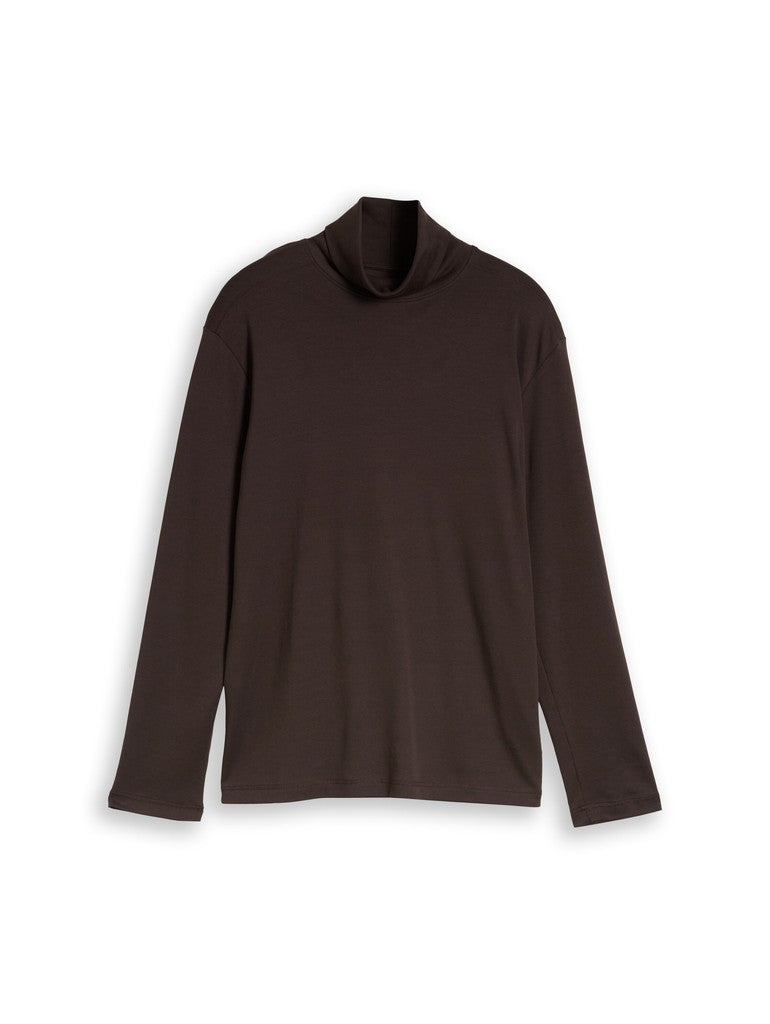 1052714 TOM TAILOR men - Rollkragenshirt mit Logo-Print 10571 dark chocolate brown