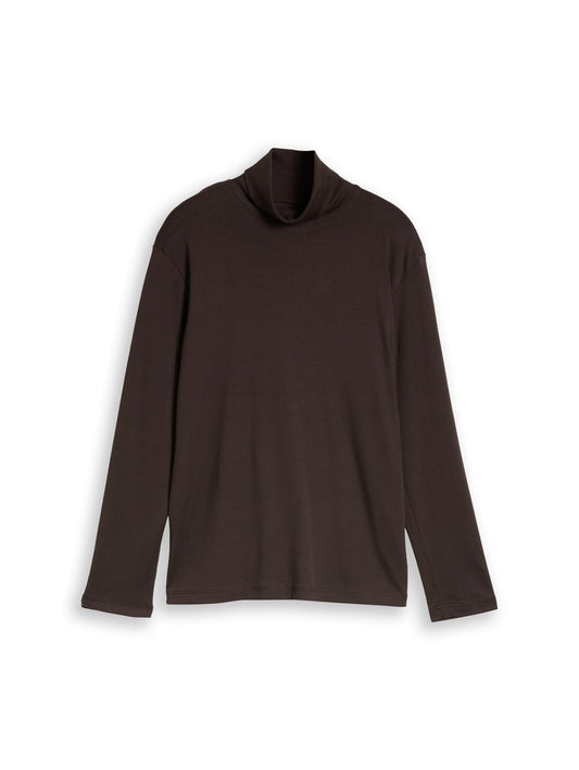 1052714 TOM TAILOR men - Rollkragenshirt mit Logo-Print 10571 dark chocolate brown