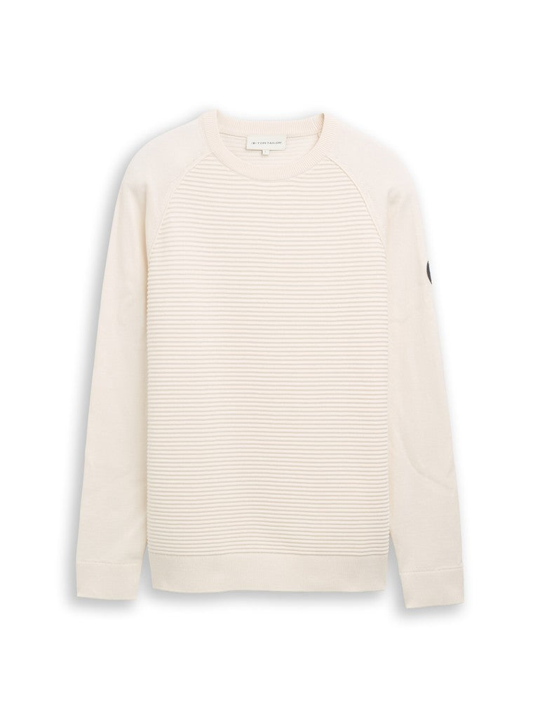 1052235 TOM TAILOR men - Strickpullover mit Ottoman Struktur 10348 gardenia white