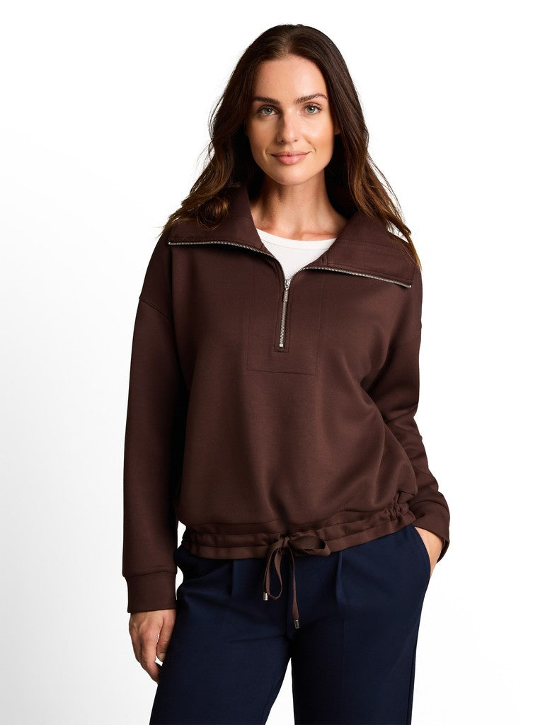 1052927 TOM TAILOR wmn - Troyer Sweatshirt aus Scuba 13234 java dark brown