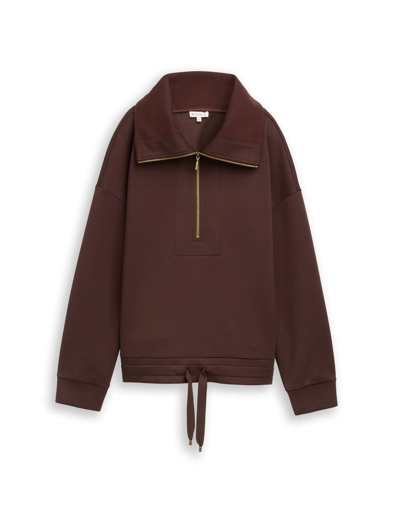 1052927 TOM TAILOR wmn - Troyer Sweatshirt aus Scuba 13234 java dark brown